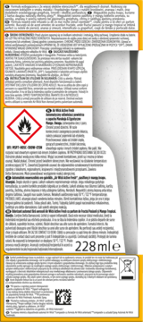 Tył opakowania Air Wick Active Fresh, odświeżacz powietrza o zapachu owocowo-tropikalnym, 228ml, z etykietami ostrzegawczymi.