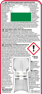 Tył opakowania Air Wick elektryczny odświeżacz powietrza wkład 19ml, ostrzeżenia i składniki.