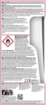Tył różowego opakowania automatycznego odświeżacza powietrza 228 ml z tekstem ostrzegawczym i instrukcjami.