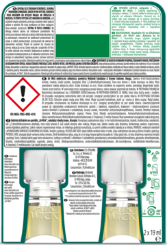 Tył zielono-białego opakowania odświeżacza Wick z dwoma żółtymi wkładami 19 ml, widoczne ostrzeżenia.