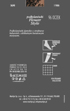 Ciemnoszare opakowanie podkolanówek kabaretek Marilyn Flower Style, z motywem kwiatowym i rozmiarem 36/40.