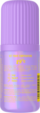 Fioletowe, podłużne opakowanie produktu, tył z ryflowaną zakrętką, na etykiecie duży napis '19°C'.