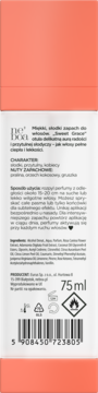 Tył opakowania perfum do włosów Neboa Sweet Grace 75ml, biała etykieta z polskim opisem i składem, ostrzeżenie o łatwopalności.