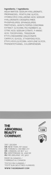 Tył opakowania serum The Ordinary Hyaluronic Acid 2% + B5: lista składników i dane producenta.