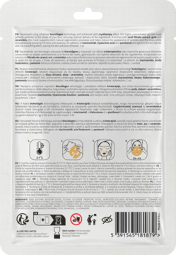 Tył opakowania maski w płachcie érnè Cryo Collagen Snail & Gold z instrukcjami użycia i kodem kreskowym.