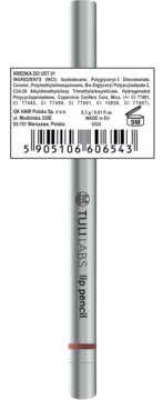 Srebrna konturówka Tuli Labs 01 do ust, z etykietą zawierającą skład, kod kreskowy i widoczny odcień nr 1.