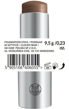 Bronzer w sztyfcie Tuli Labs Contour, brązowy, w srebrnym opakowaniu, z etykietą i kodem kreskowym.