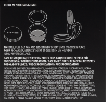 Instrukcja uzupełniania podkładu MAC Studio Fix Powder Plus Foundation na ciemnym tle, detale wkładu.