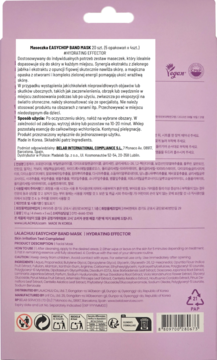 Tył fioletowego opakowania maseczki LALACHIP EASYCHOP BAND MASK do zwężania porów, z instrukcją i kodem kreskowym.