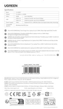 Instrukcja adaptera UGREEN USB-C CM470 ze specyfikacjami: 4K Ultra HD, szybkie ładowanie, widok z góry.