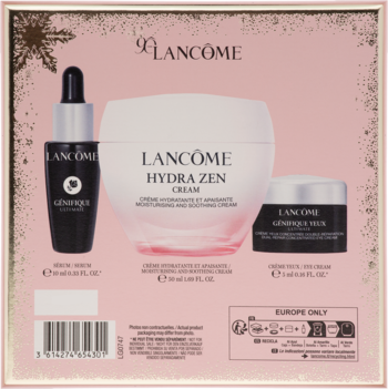 Zestaw Lancôme z serum Génifique, kremem Hydra Zen i kremem pod oczy, widok tyłu opakowania.