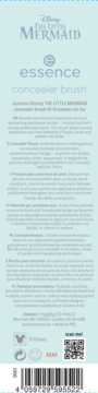 Front opakowania pędzla do korektora essence Disney The Little Mermaid, jasnoniebieskie, z napisami i kodem kreskowym.