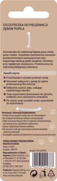 Tył opakowania szczoteczki do pielęgnacji zębów pupila, beżowe tło z instrukcjami i kodem kreskowym.
