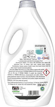 Tylna strona białej butelki Vizir Płyn do prania Gold Orchid 2.25l, ukazująca etykietę ze składem i dawkowaniem.