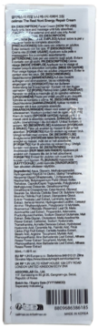 Tył opakowania The Real Noni Energy Repair Cream, białe pudełko z drobnym tekstem składu i instrukcji.