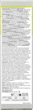 Tył białego pudełka Celimax Retinol Shot Tightening Serum z listą składników i symbolami recyklingu.