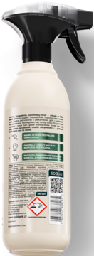 Tył beżowej butelki płynu do czyszczenia piekarników z czarnym spryskiwaczem i etykietą.