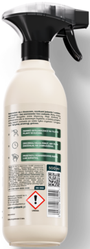 Tył beżowego sprayu czyszczącego Gold Drop 500ml o zapachu grejpfruta z etykietą i kodem QR.