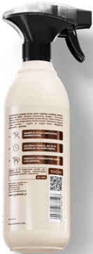 Tył beżowego sprayu Gold Drop do czyszczenia, 500ml, z etykietą i kodem QR, zapach pomarańczy.