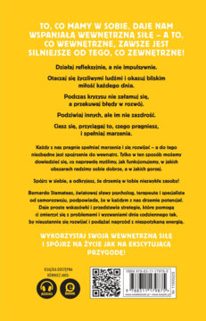 Tylna okładka żółtej książki "Wykorzystaj swoją wewnętrzną siłę", autor Bernardo Stamateas, z ISBN i QR.