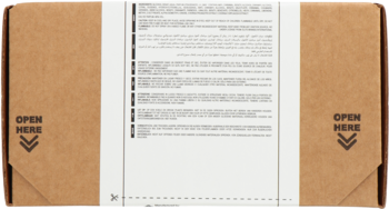 Opakowanie perfum Amaran Silverado 56: brązowe kartonowe pudełko z białą etykietą i napisem 'OPEN HERE'.