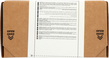 Brązowe pudełko Amaran Silverado 83 Eau de Parfum, z białą etykietą i napisem 'Open Here' po bokach.