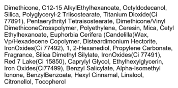 Lista składników kremowego różu I'm Meme I'm Multi Stick Blusher Bliss Mauve, białe tło.