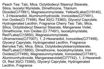 Składniki palety różów I'm Meme Afternoon Tea Blusher Palette, warianty Peach Tea, Cherry Tea, Berrytea.