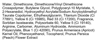 Lista składników tintu do ust I’m Meme Silhouette Water Blur Tint, czarny tekst na białym tle.