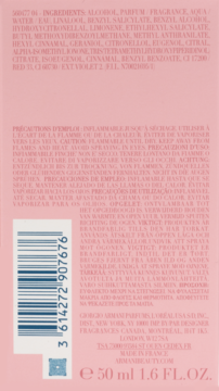 Różowy tył opakowania perfum Giorgio Armani 50ml z kodem kreskowym, listą składników i ostrzeżeniami.