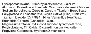 Lista składników brokatowego cienia w sztyfcie I'm Meme I'm Stick Shadow Glitter, Winter White, czarny tekst na białym tle.