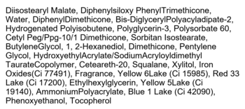 Szczegółowa lista składników tintu do ust I’m Meme Lip Silhouette Gloss Tint Maximal Red, widok od góry.