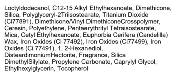 Lista składników bronzera I'm Meme, m.in. tlenek tytanu, tlenki żelaza, zapach i tokoferol.