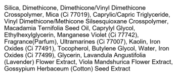 Szczegółowa lista składników pudru I'm Meme Skin Pillow Setting Powder Lavender, czarny tekst na białym tle.