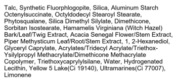 Szczegółowa lista składników transparentnego pudru matującego I'm Meme I'm Oil Cut Pact na białym tle.
