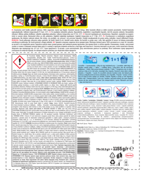 Tył opakowania Persil Deep Clean 4w1 Discs Uniwersalny, detergent do prania, z ostrzeżeniem i kodem kreskowym.