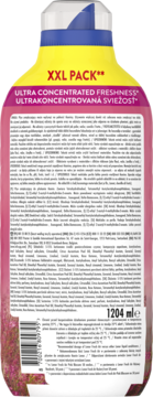 Tył różowej butelki płynu do płukania Lenor Fresh Air Pink Blossom (XXL Pack), z kodem kreskowym.