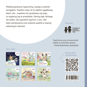 Tył książki Czyciochy: opis serii, logo Fundacji, 6 okładek, QR kod i ISBN na jasnoniebieskim tle.