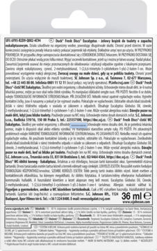 Tył kartonowego opakowania Dusch Fresh Eukaliptus 36ml z drobnym tekstem, instrukcją i składem produktu.