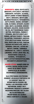 Tył srebrnego opakowania Barbero kremu do skóry głowy SPF 50 z listą składników, instrukcją i ostrzeżeniami.