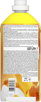 Tył żółtej butelki płynu do płukania Lenor Orchid & Vanilla, 1,827L, z tekstem składników i kodem kreskowym.