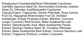 Składniki olejku do ust Kaja Juicy Glass Lip Oil Rose Hip Spritz: czarny tekst na białym tle.