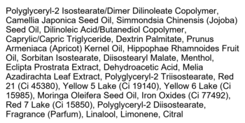 Skład nawilżającego olejku Kaja Juicy Glass Lip Oil Apricot Allure z olejkami i barwnikami.