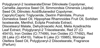 Lista składników nawilżającego olejku do ust Kaja Juicy Glass Lip Oil Plum Paloma, czarny tekst na białym tle.