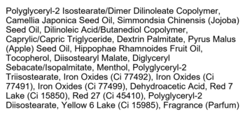 Szczegółowa lista składników olejku Kaja Juicy Glass Lip Oil Apple Cider, z jojoba, jabłkiem i rokitnikiem.