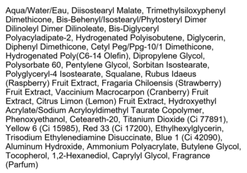 Pełna lista składników Kaja Jelly Charm Mocha Glaze, pomadki i różu 2w1, z ekstraktami owocowymi.