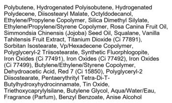 Lista składników błyszczyka Kaja Gloss Shot Honey Drizzle. Szczegółowy skład produktu widoczny na białym tle.