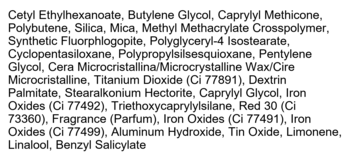 Lista składników różu Kaja Beauty Cheeky Stamp w odcieniu Bossy, czarny tekst na białym tle.