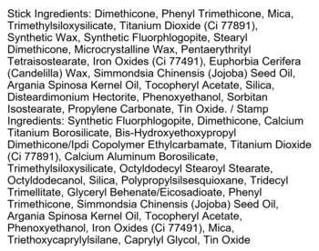 Kaja Wink Dazzle Peach Sprinkle cień do powiek. Zbliżenie na listę składników sztyftu i stempla.