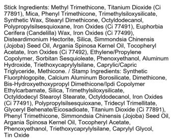 Składniki sztyftu i stempla cienia Kaja Wink Dazzle Mauve Mirage, szczegółowa lista tekstowa.